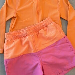 Primary Baby Boy 12-18 months Two-Tone Swim Set in Orange and Pink